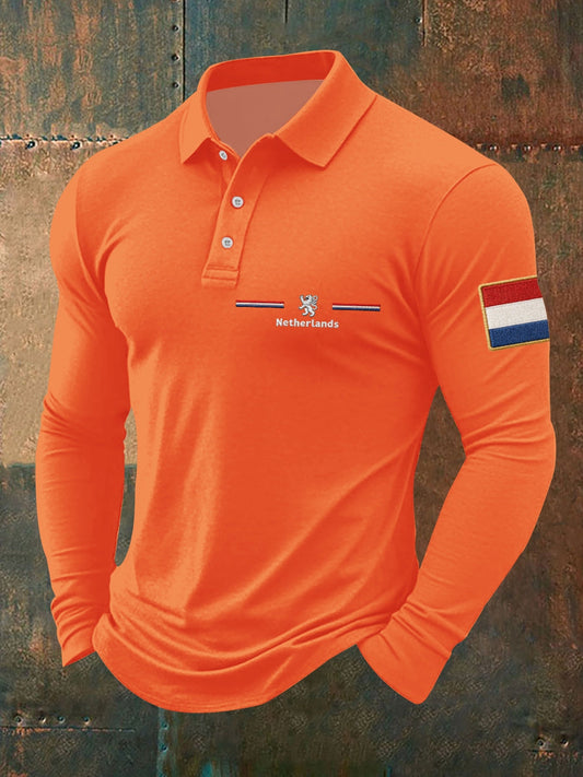 Heren Koningsdag-shirt met lange mouwen