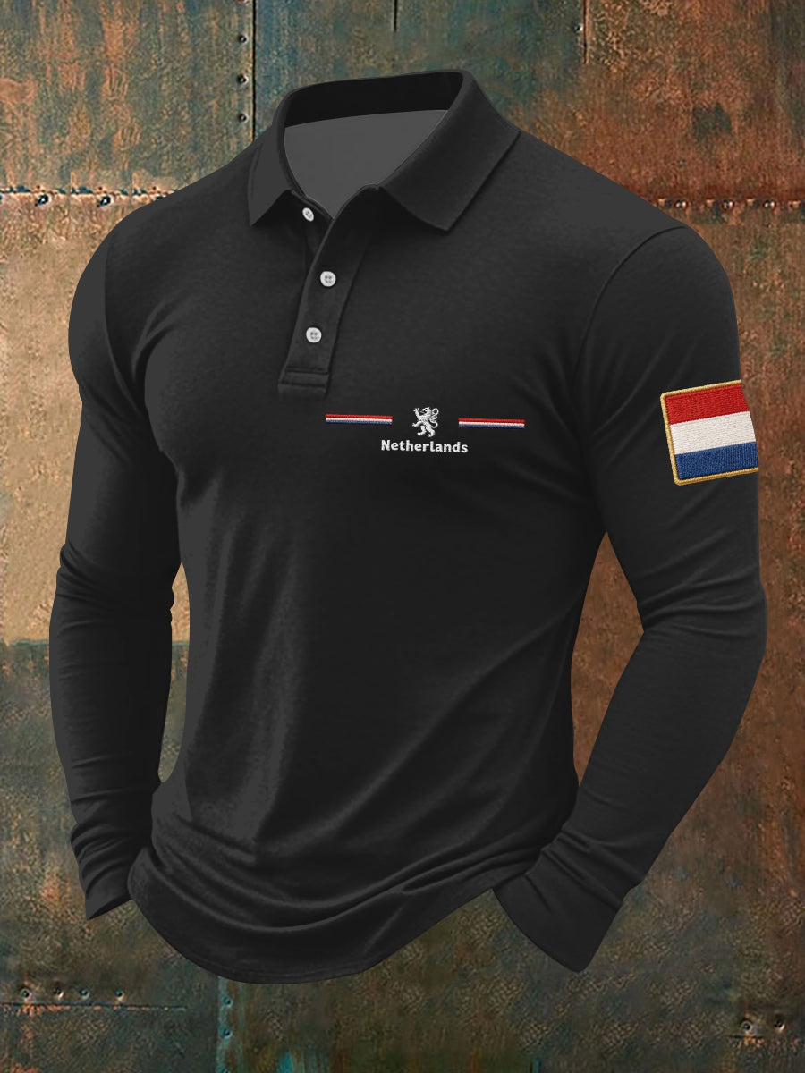 Heren Koningsdag-shirt met lange mouwen