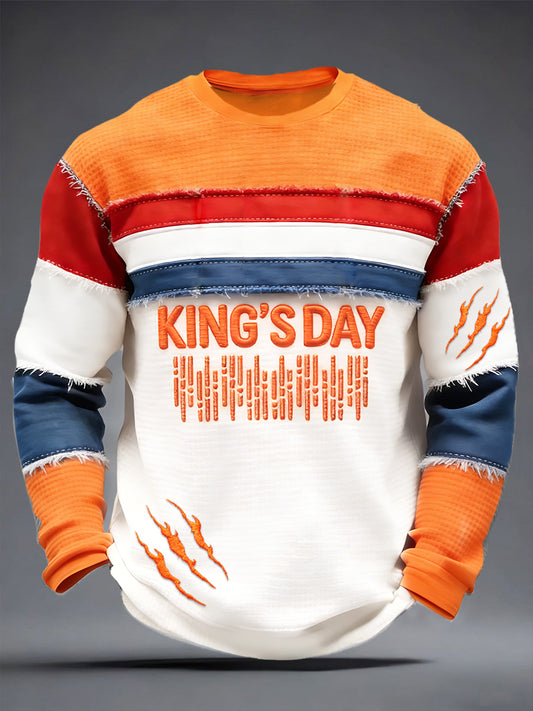 Heren Nederlandse Vlag Koningsdag Patchwork 3D Print T-shirt met lange mouwen