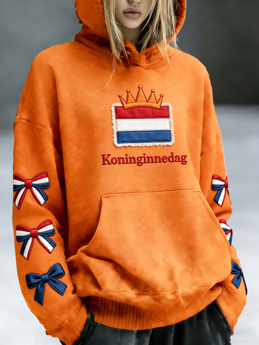 Nederlandse Vlag voor dames Koningsdag strik print casual sweatshirt met capuchon
