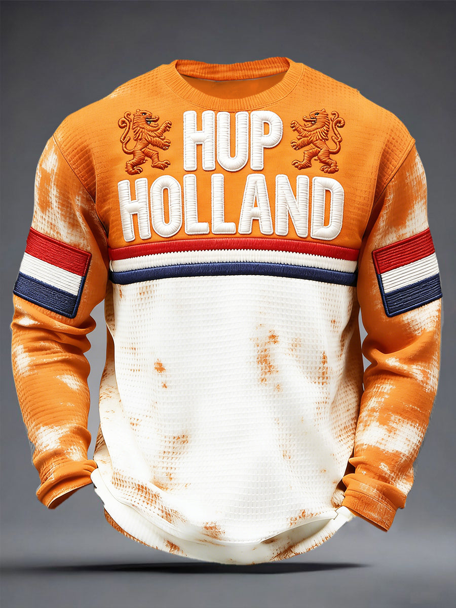 Nederlandse Vlag Patchwork voor heren 3D-geprint T-shirt met lange mouwen