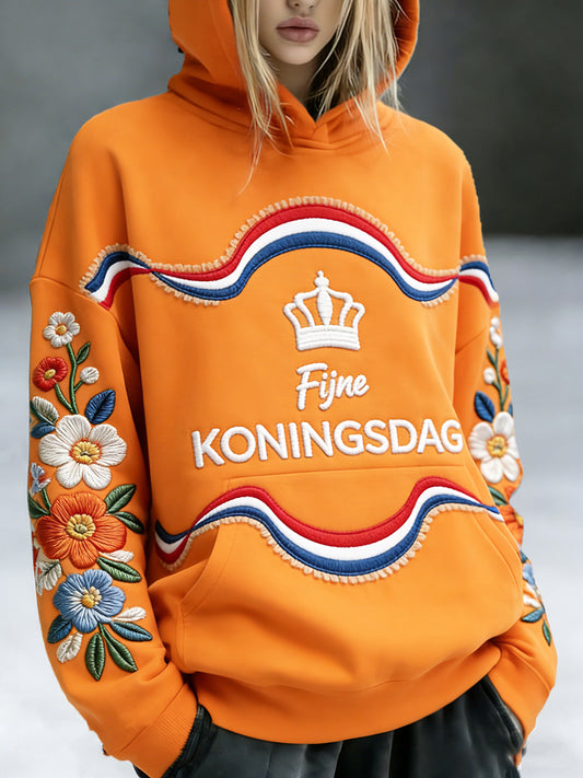 Dames Nederlandse Koningsdag met bloemenprint casual sweatshirt met capuchon
