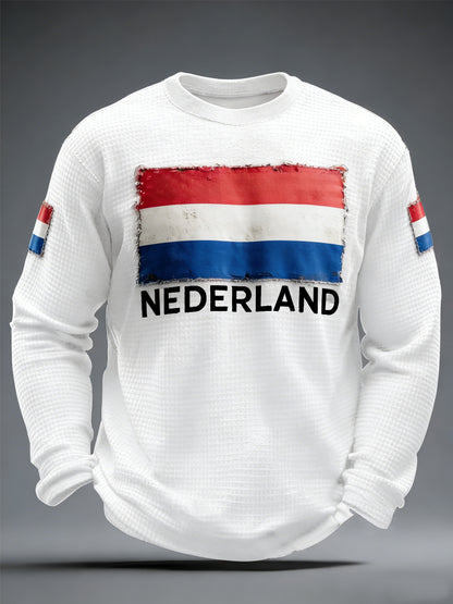 Heren Nederland Vlag Print Casual Wafel Lange Mouw T-shirt