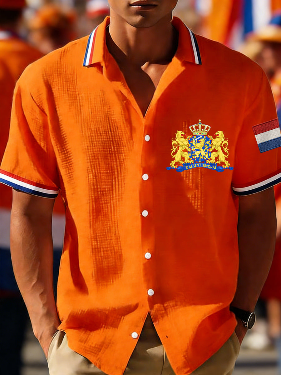 Heren Nederlandse vlagprint casual wafeloverhemd