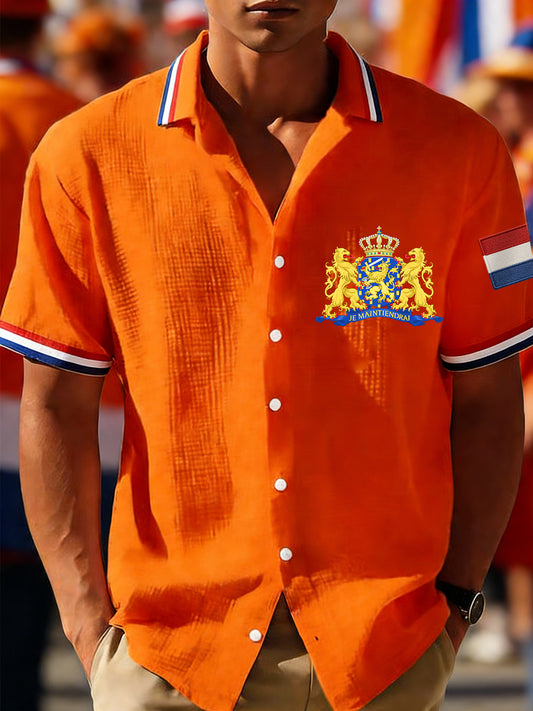 Heren Nederlandse vlagprint casual wafeloverhemd