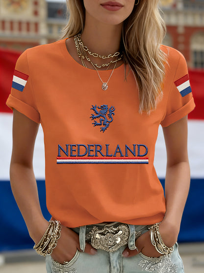 Dames Nederlandse vlag print casual T-shirt
