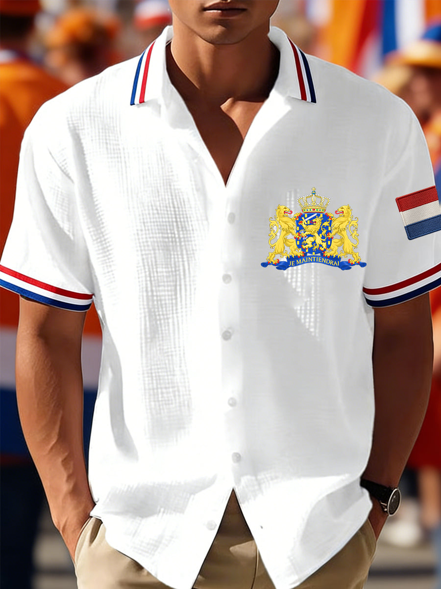 Heren Nederlandse vlagprint casual wafeloverhemd