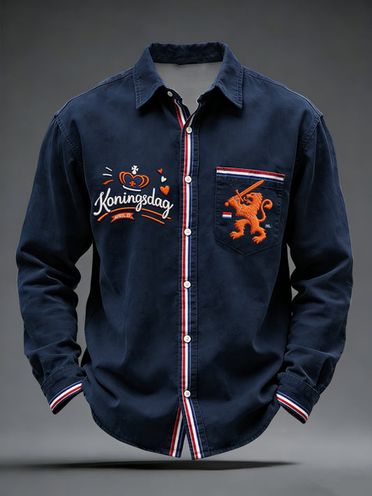 Retro Nederlandse Koningsdag Leeuw Casual Shirt