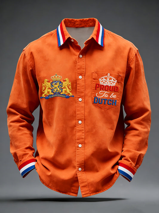 Retro Nederlands Koningsdag Embleem Casual Shirt
