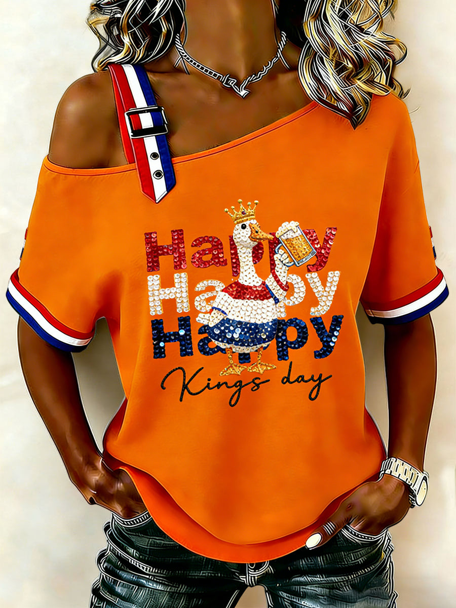 Dames Vintage Nederlandse Koningsdag Viering Casual T-shirt