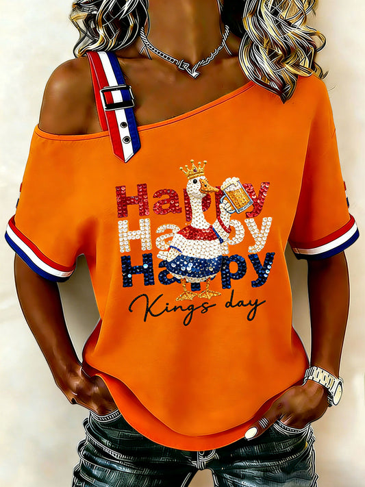 Dames Vintage Nederlandse Koningsdag Viering Casual T-shirt