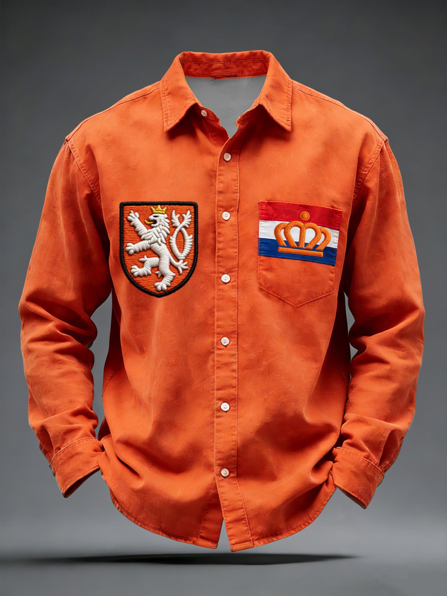 Retro Nederlandse Koningsdag Vlag Embleem Casual Shirt