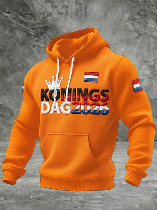 Nederlandse Koningsdag 3D-print oranje casual sweatshirt met capuchon voor heren