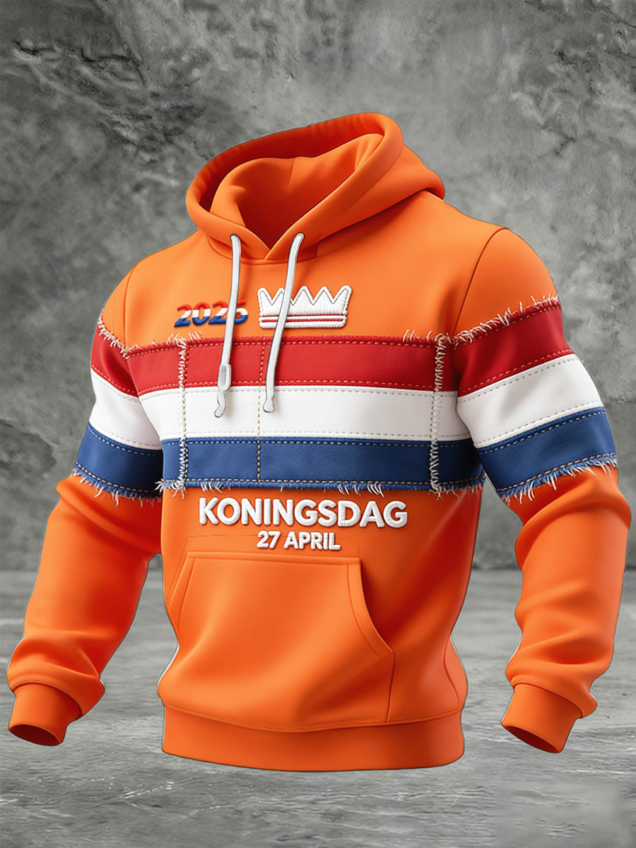Nederlandse Vlag 2026 Koningsdag patchwork print sweatshirt met capuchon
