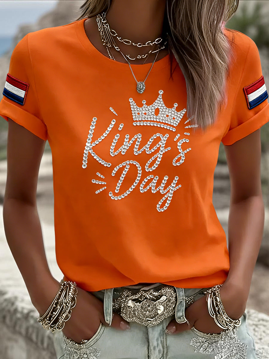 Dames Vintage Nederlandse Koningsdag Art Casual T-shirt
