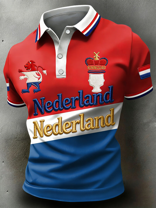 Retro Nederlandse Koningsdag Geometrisch Casual Poloshirt