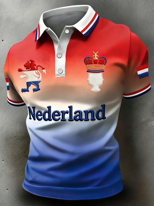 Retro Nederlandse Koningsdag Gradiënt Casual Poloshirt