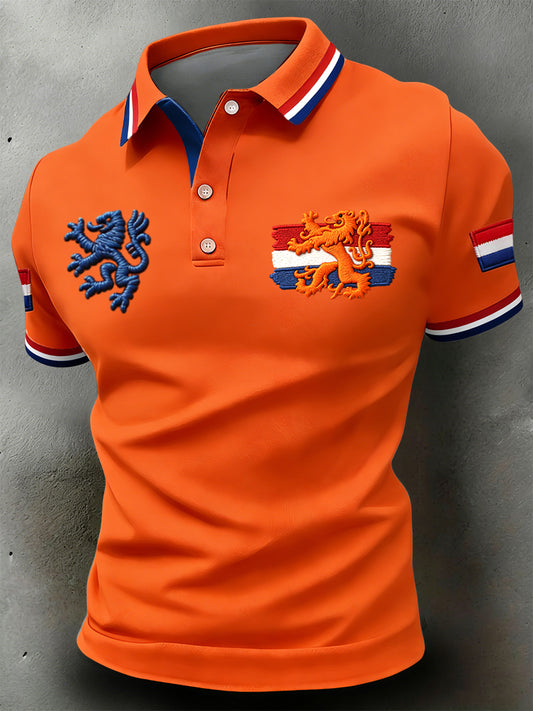 Retro Nederlandse Koningsdag Vlag Casual Poloshirt