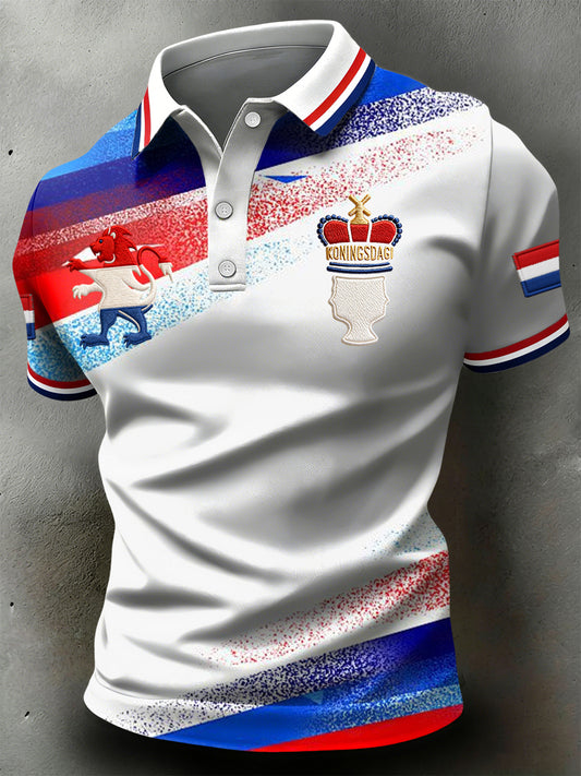 Retro Nederlandse Koningsdag Abstract Geometrisch Casual Poloshirt