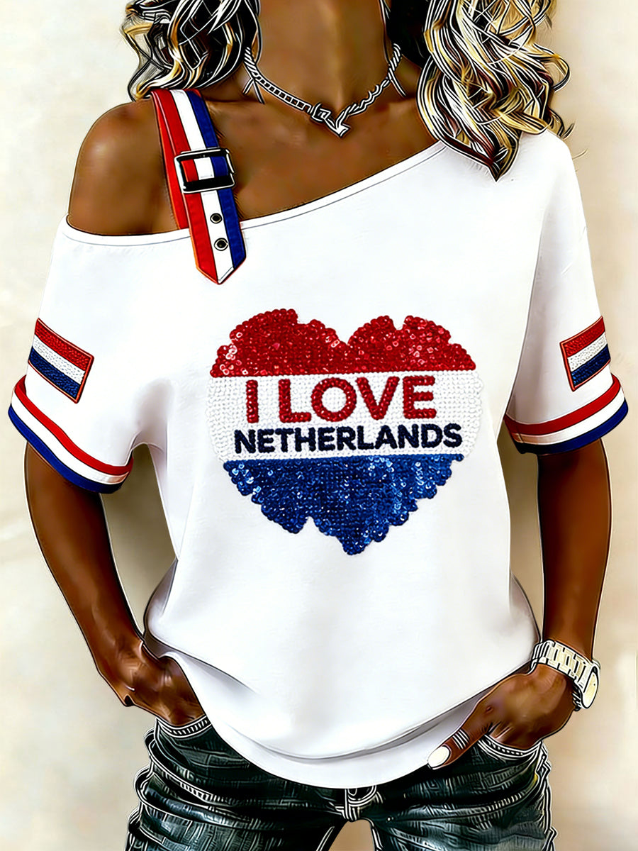 Dames Vintage Nederlandse Koningsdag Patriot Casual T-shirt