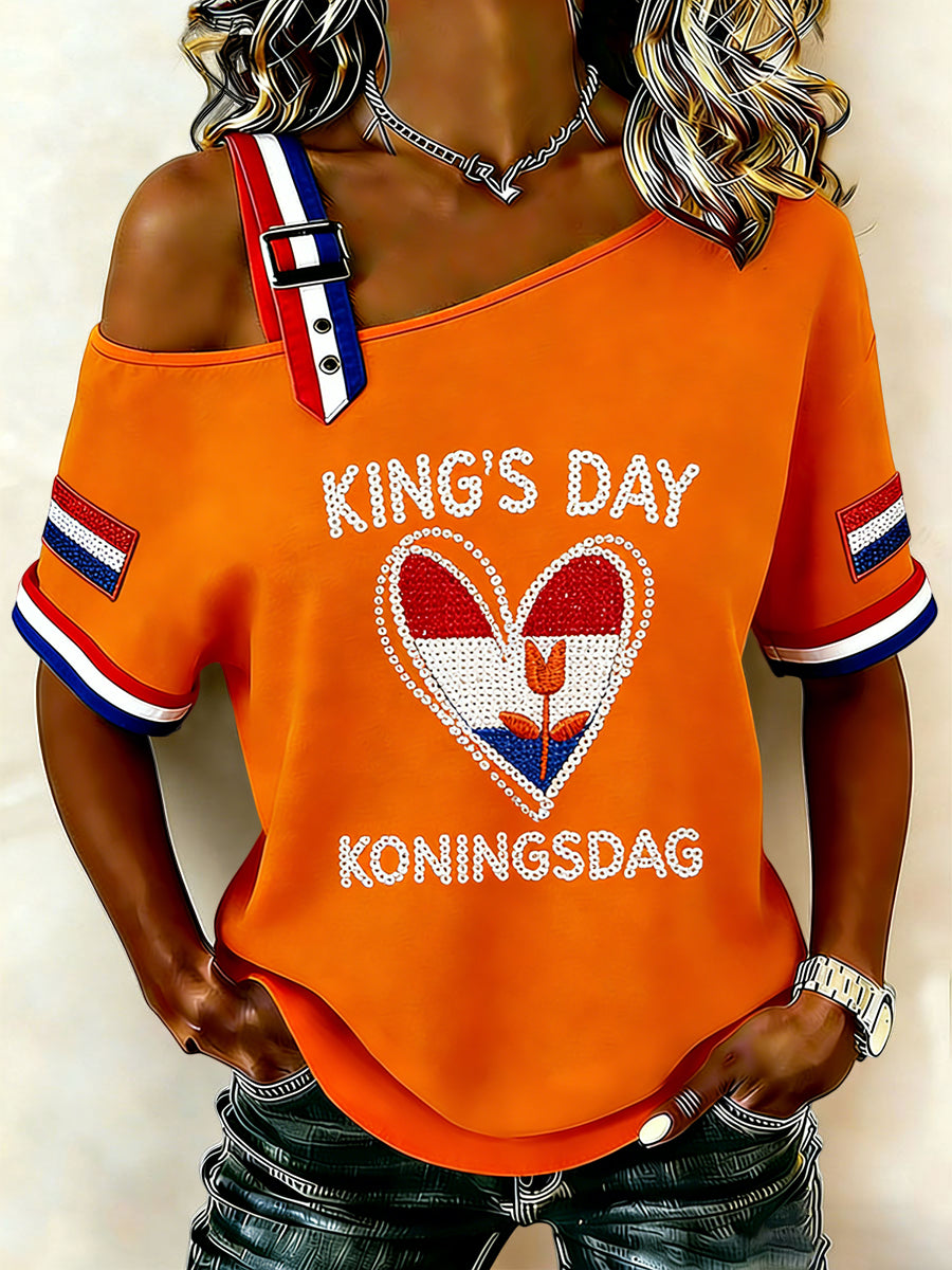 Dames Vintage Nederlandse Koningsdag Hart Casual T-shirt