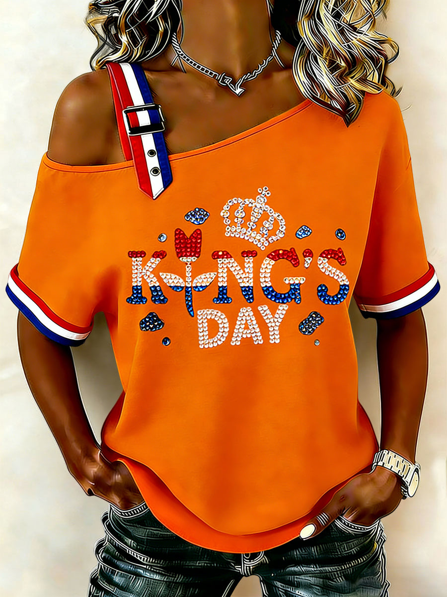 Dames Vintage Nederlandse Koningsdag Tulp Casual T-shirt