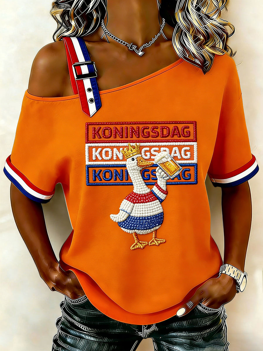 Dames Vintage Nederlandse Koningsdag Bier Viering Casual T-shirt