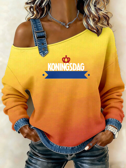 Dames Nederlandse Koningsdag print hemdje sweater
