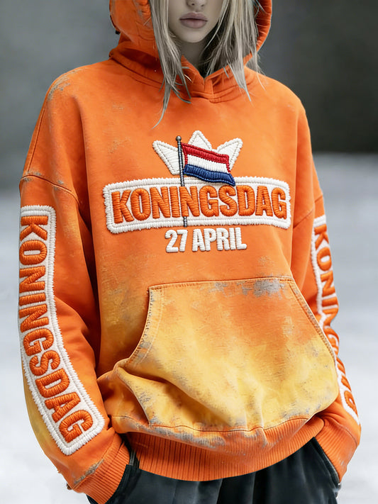 Nederlandse Koningsdag vintage gradiëntprint oranje sweatshirt met capuchon voor dames