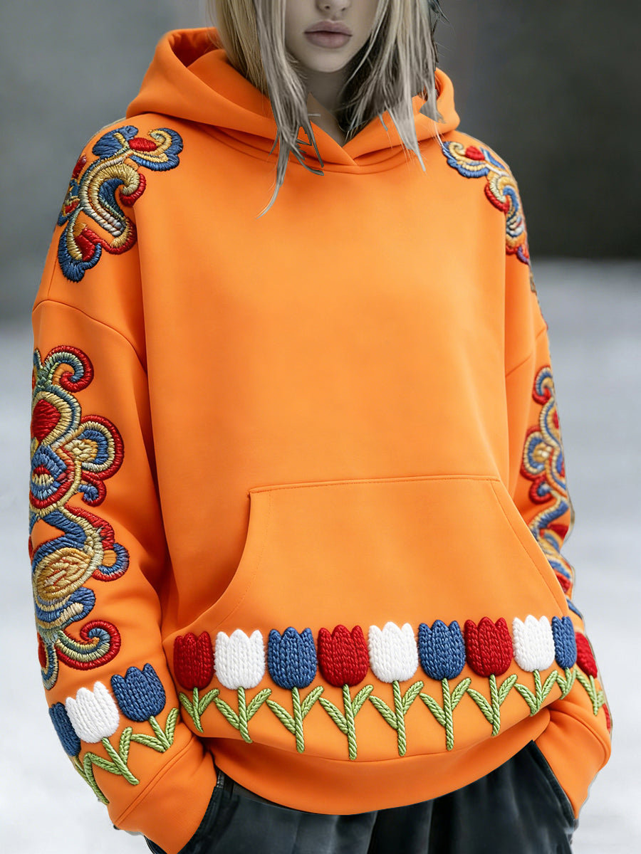 Dames Nederlandse Koningsdag bloemen 3D-print oranje hoodie