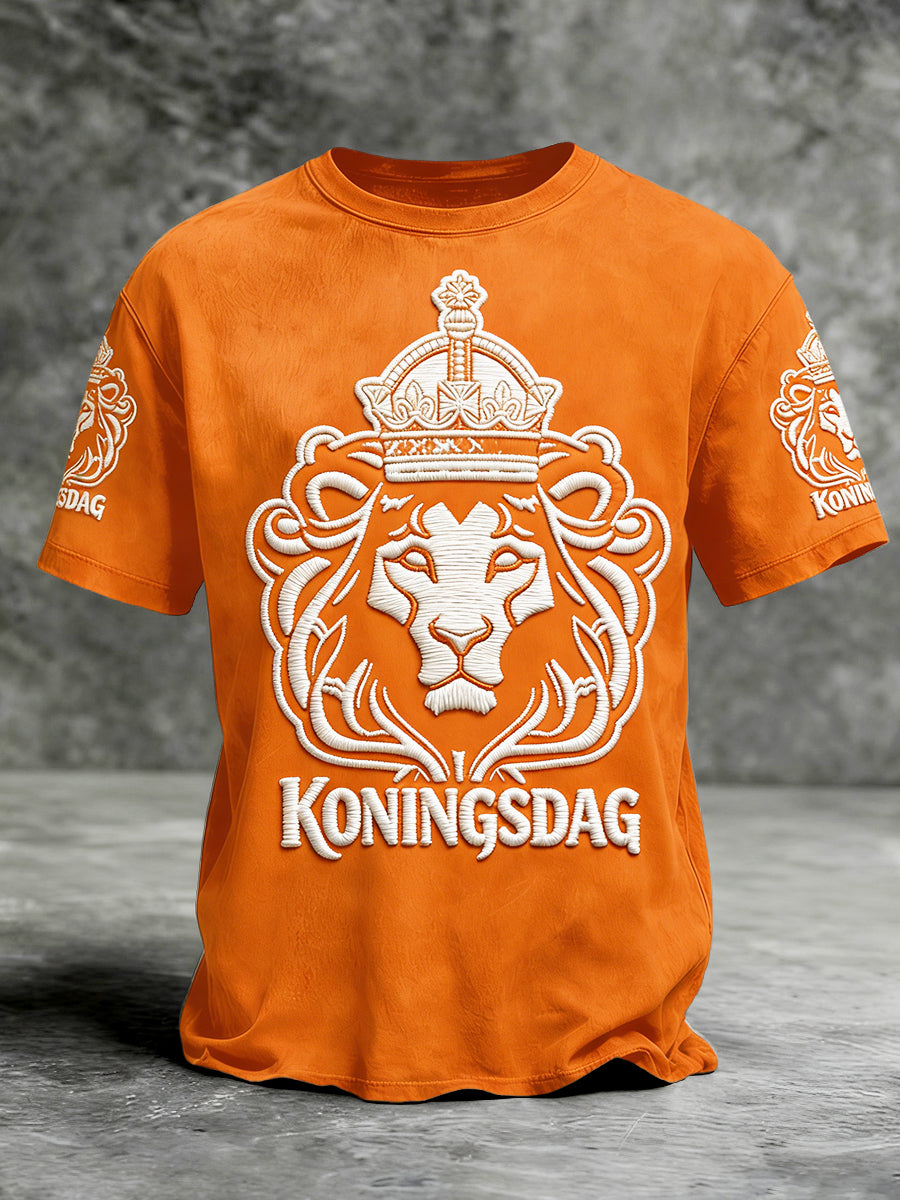 Heren Nederlandse Koningsdag Leeuw Geborduurde Print Casual T-shirt