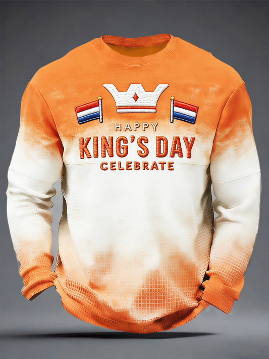 Heren Nederlandse Koningsdag Gradiëntprint Oranje Casual T-shirt met lange mouwen