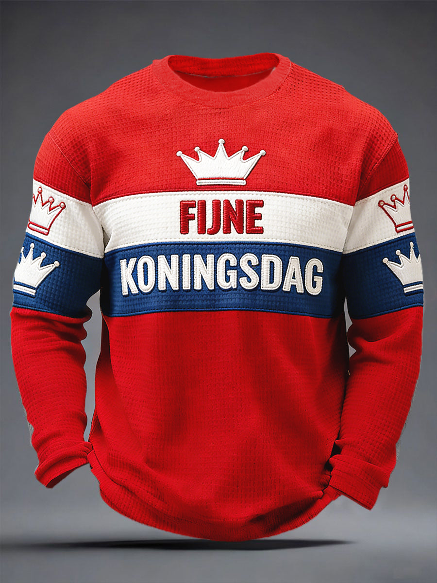 Hollandse Vlag Patchwork Koningsdag print casual T-shirt met lange mouwen