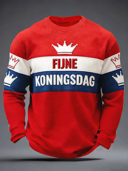 Hollandse Vlag Patchwork Koningsdag print casual T-shirt met lange mouwen