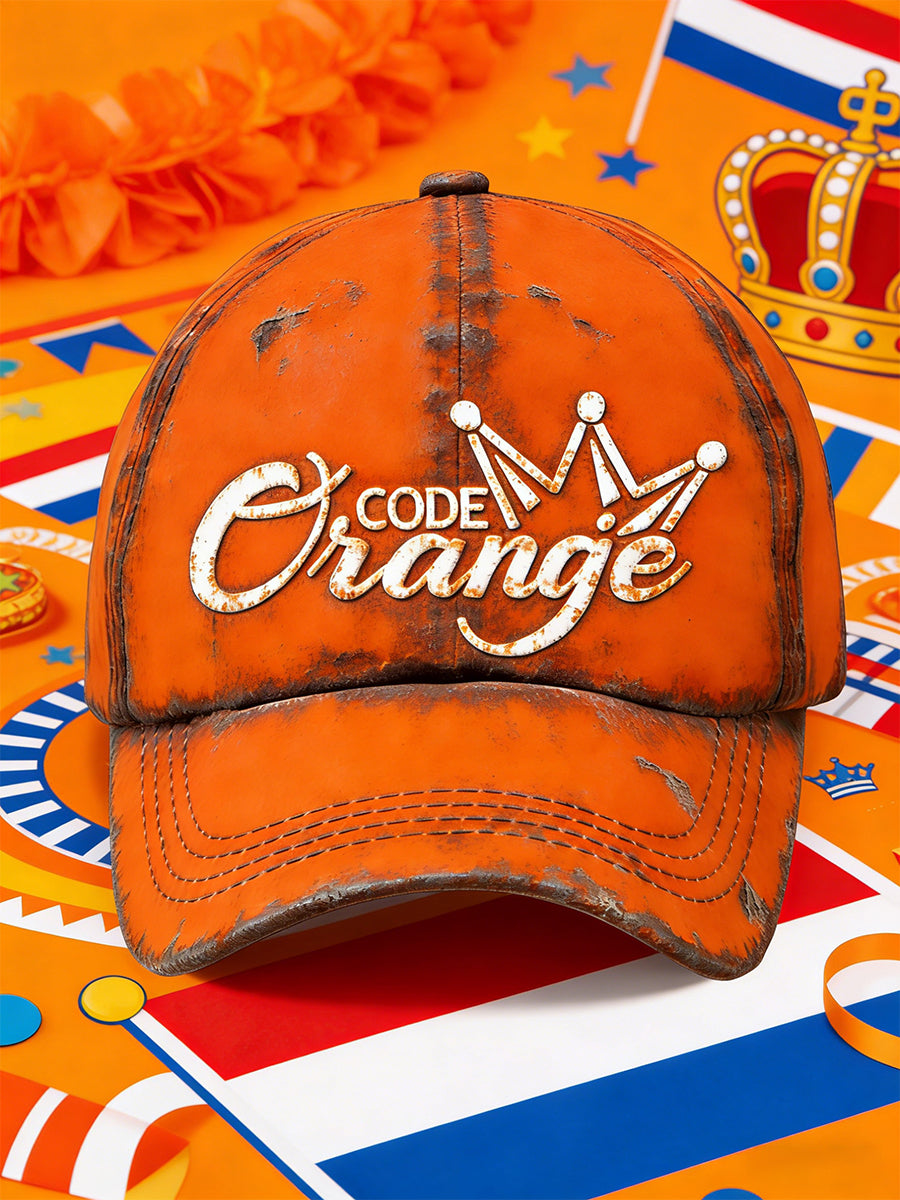 Nederlandse Koningsdag Oranje verontruste vintage print casual hoed