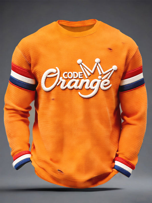 Dutch Koningsdag Tekst-Gedrukt Casual Waffle Weave T-shirt met lange mouwen