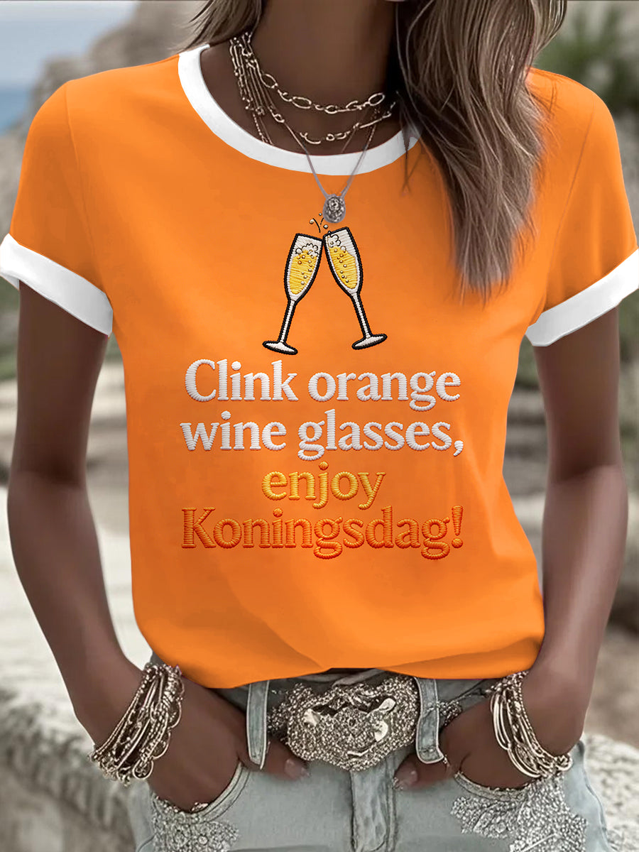 Dames Nederlandse Koningsdag Geborduurde Print Casual T-shirt