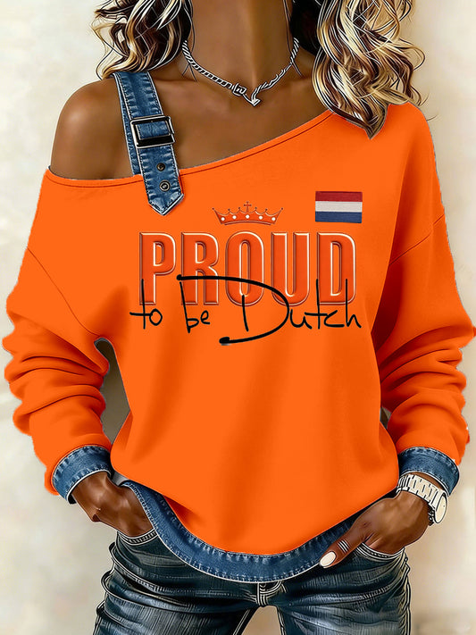 Dames Nederlandse Koningsdag print hemdje sweater