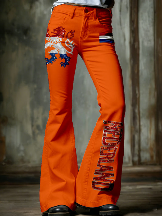 Dames Nederlandse Koningsdag Print Brede Broeken