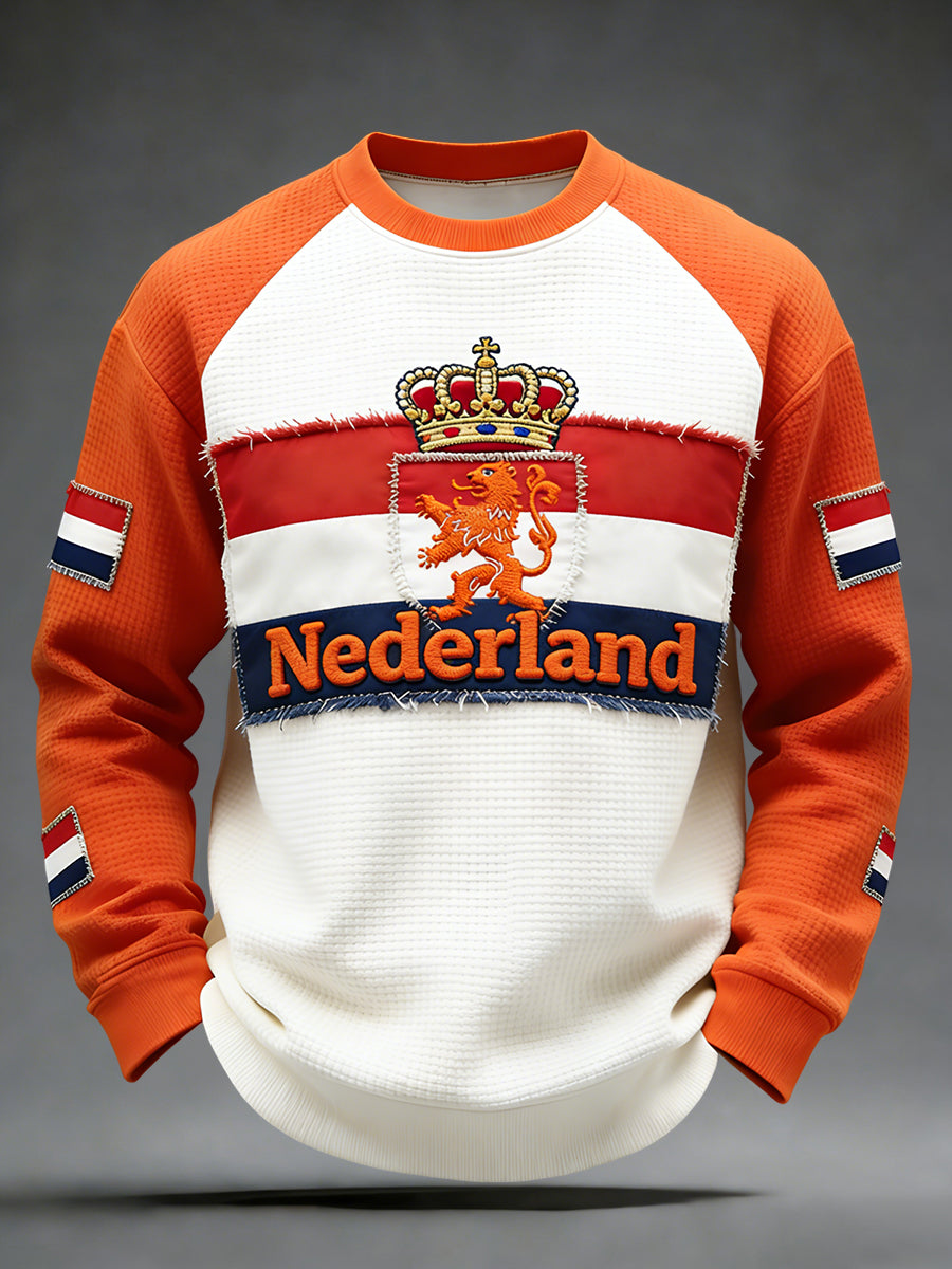Retro Nederlandse Koningsdag Kunst Casual Waffle-Weave T-shirt