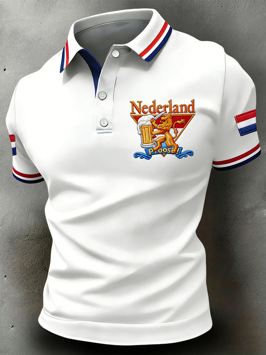 Retro Nederlandse Koningsdag Embleem Casual Poloshirt