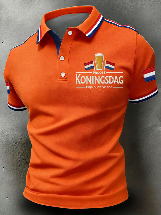 Retro Nederlandse koningsdag vlag viering casual poloshirt