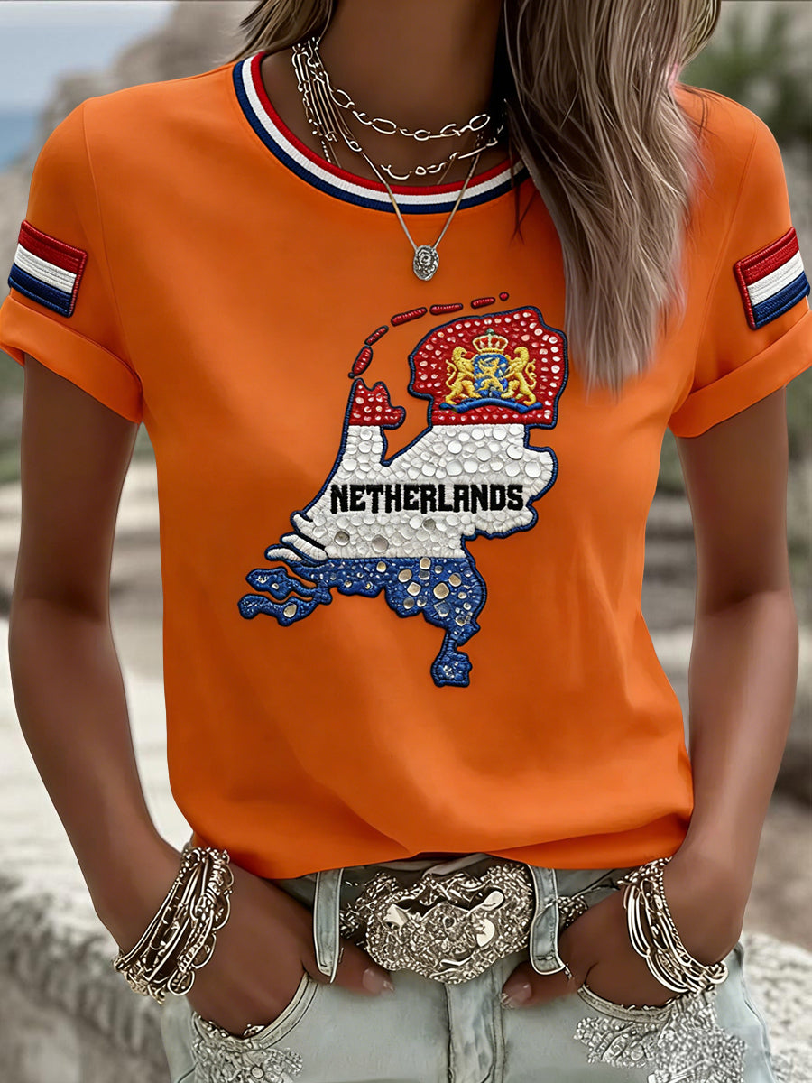 Dames Vintage Nederlandse Koningsdag Kaart Casual T-shirt
