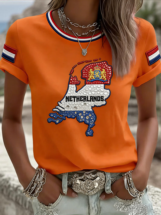 Dames Vintage Nederlandse Koningsdag Kaart Casual T-shirt
