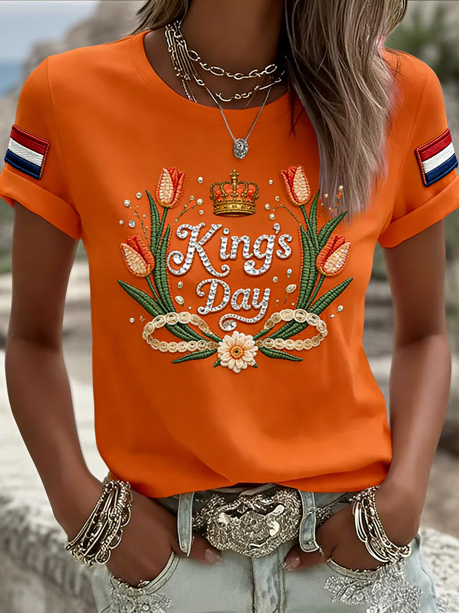 Dames Vintage Nederlandse Koningsdag Tulp Casual T-shirt