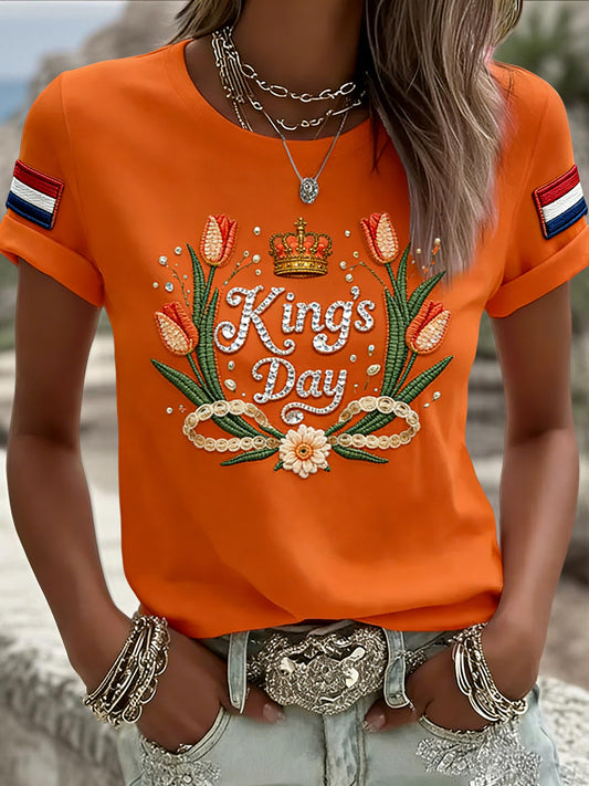 Dames Vintage Nederlandse Koningsdag Tulp Casual T-shirt