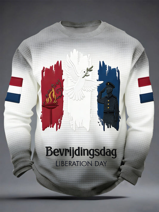 Heren Nederlandse Bevrldingsdag Geborduurd Graffiti Print Gradiënt Casual T-shirt