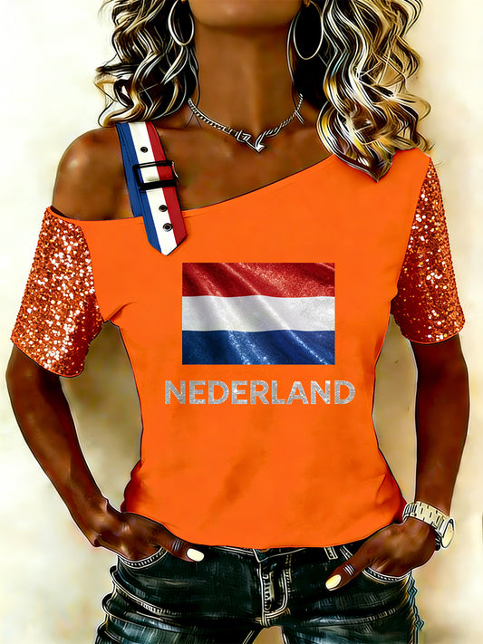 Dames Tanktop T-shirt met Koningsdagprint