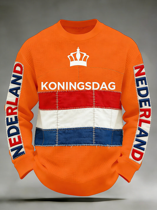 Heren overhemd met lange mouwen en Nederlandse koningsdagprint