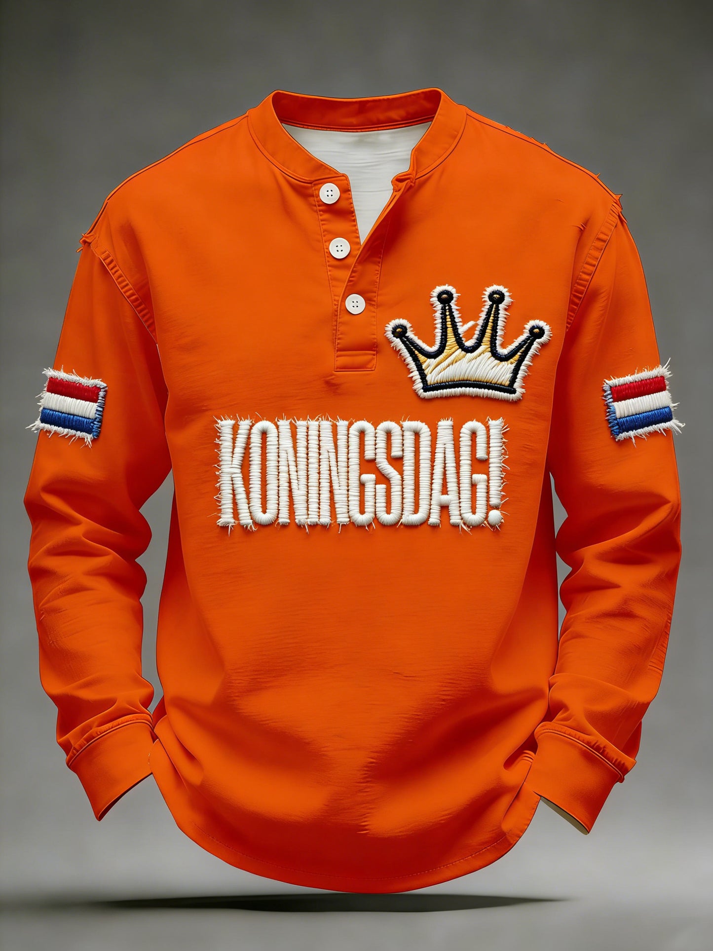 Heren T-shirt met lange mouwen en print voor de Nederlandse Koningsdag